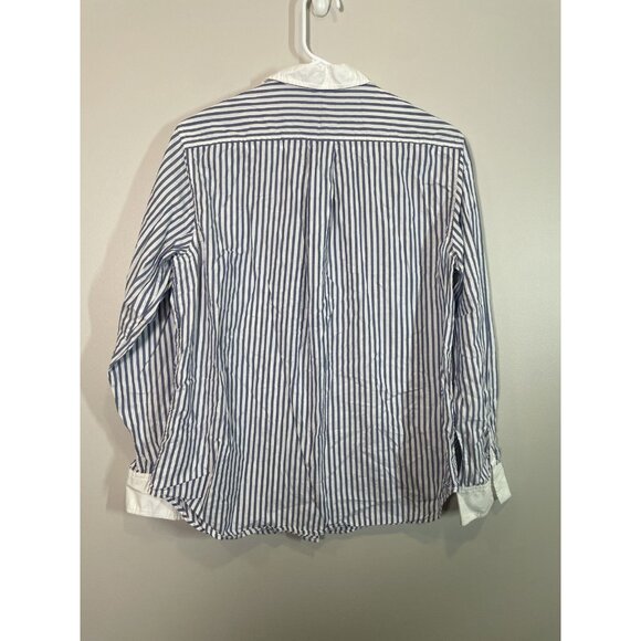 Everlane Organic Cotton Striped Button-Up Shirt Size 10 Blue White Collared - Picture 4 of 8